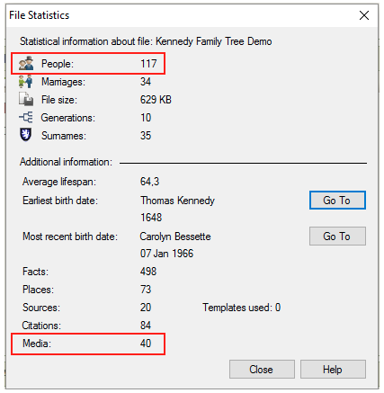 File Statistics window